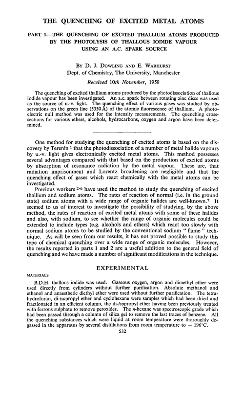 The quenching of excited metal atoms