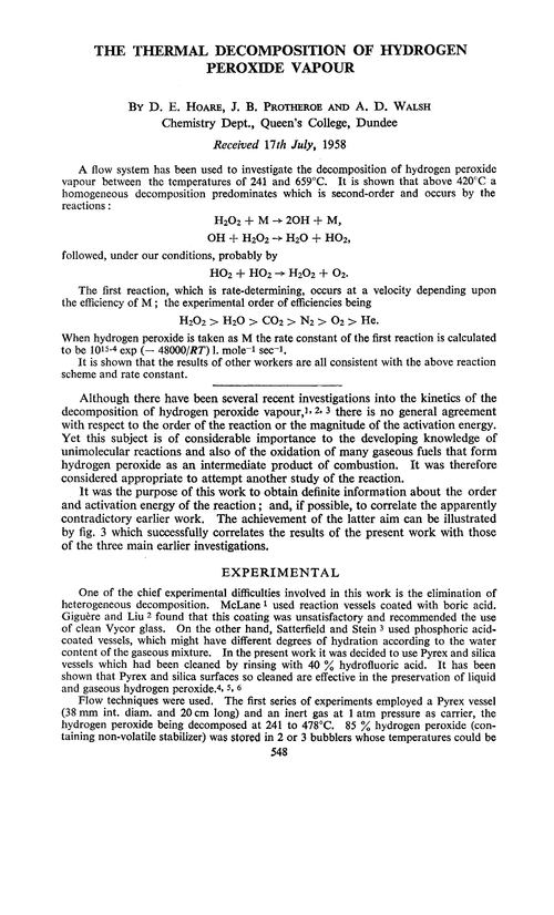 The thermal decomposition of hydrogen peroxide vapour