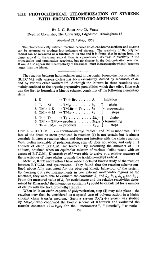 The photochemical telomerization of styrene with bromo-trichloro-methane