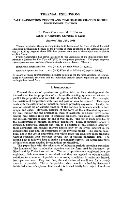 Thermal explosions. Part 1.—Induction periods and temperature changes before spontaneous ignition
