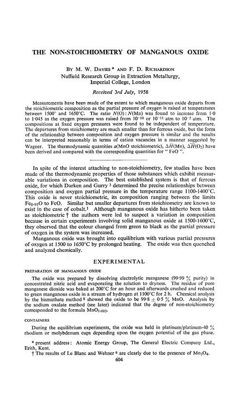 The non-stoichiometry of manganous oxide