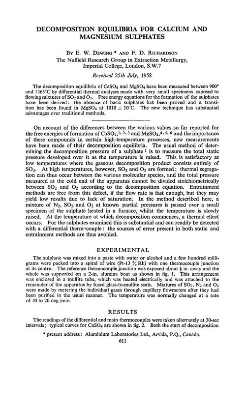 Decomposition equilibria for calcium and magnesium sulphates