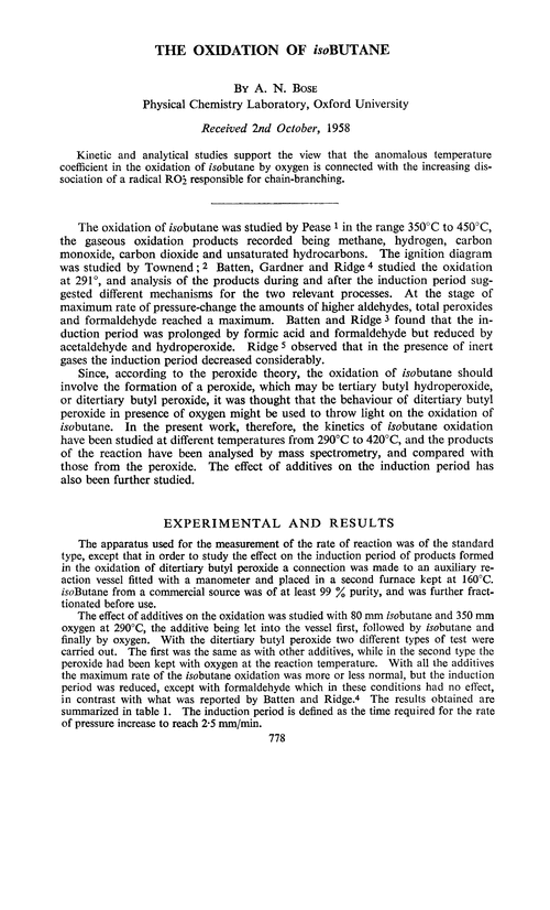 The oxidation of isobutane