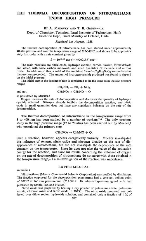 The thermal decomposition of nitromethane under high pressure