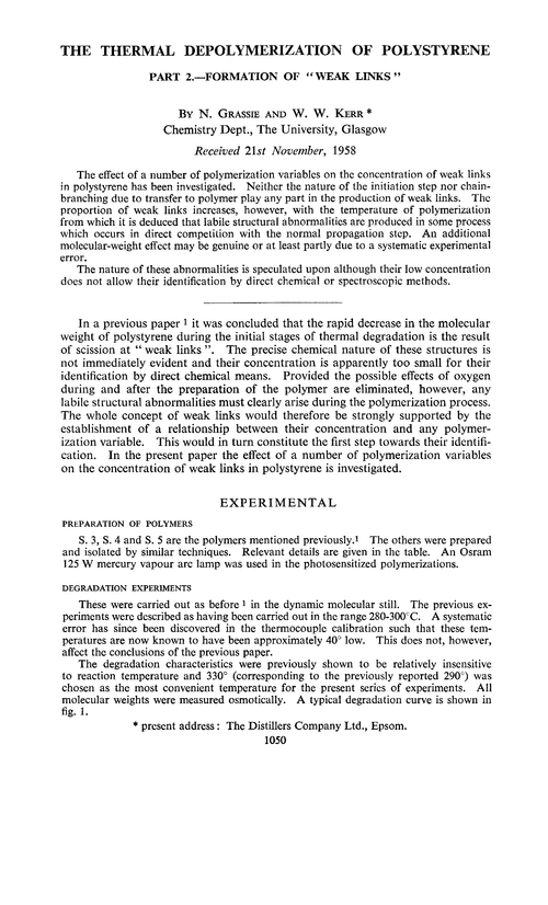 The thermal depolymerization of polystyrene. Part 2.—Formation of “weak links”