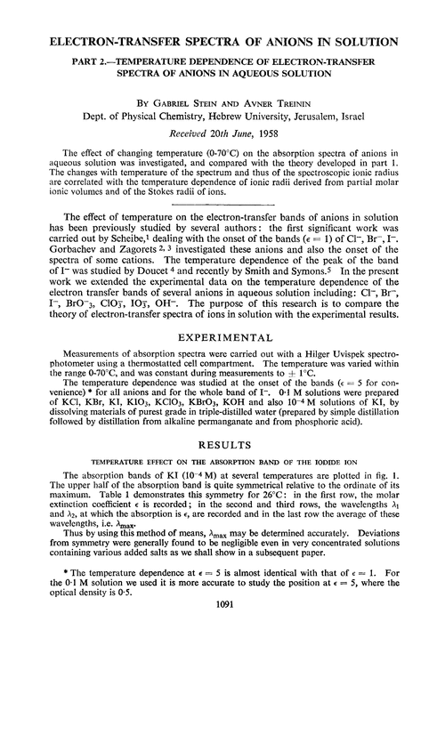 Electron-transfer spectra of anions in solution. Part 2.—Temperature dependence of electron-transfer spectra of anions in aqueous solution