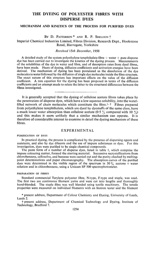 The dyeing of polyester fibres with disperse dyes. Mechanism and kinetics of the process for purified dyes