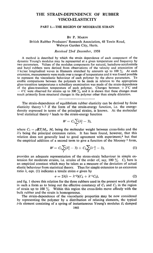 The straindependence of rubber viscoelasticity. Part 1