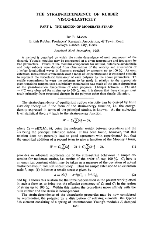 The strain-dependence of rubber visco-elasticity. Part 1.—The region of moderate strain