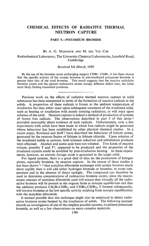 Chemical effects of radiative thermal neutron capture. Part 5.—Potassium bromide