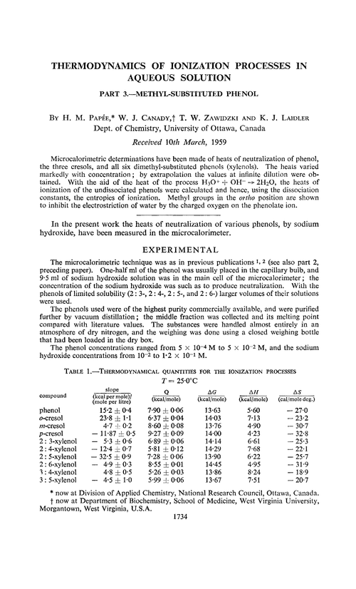 Thermodynamics of ionization processes in aqueous solution. Part 3.—Methyl-substituted phenol