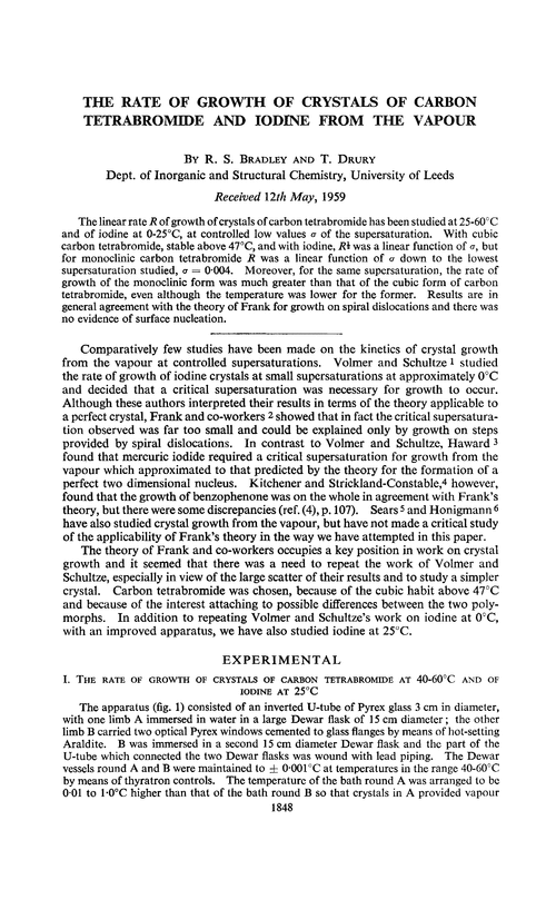 The rate of growth of crystals of carbon tetrabromide and iodine from the vapour