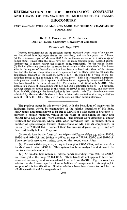 Determination of the dissociation constants and heats of formation of molecules by flame photometry. Part 6.—Stabilities of MnO and MnOH and their mechanisms of formation