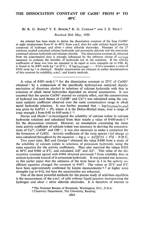 The dissociation constant of CaOH+ from 0° to 40°C