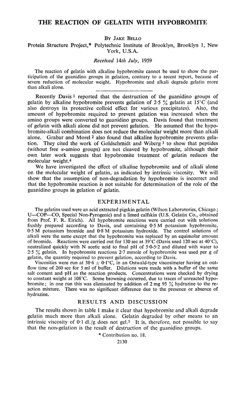 The reaction of gelatin with hypobromite