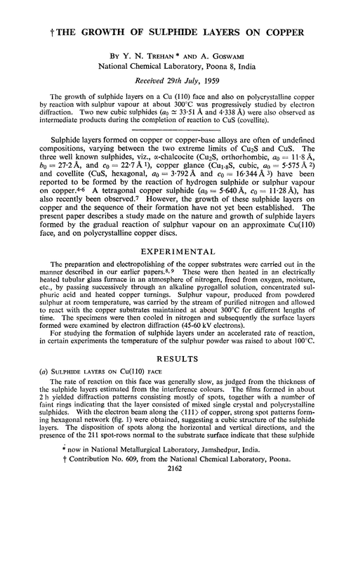 The growth of sulphide layers on copper