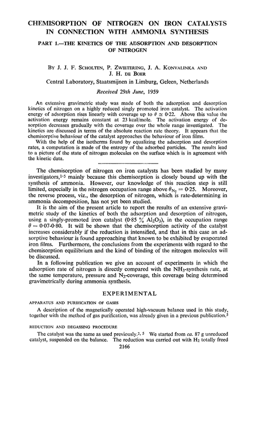 Chemisorption of nitrogen on iron catalysts in connection with ammonia synthesis. Part 1.—The kinetics of the adsorption and desorption of nitrogen