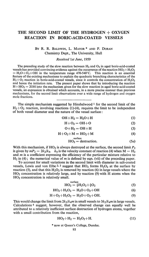 The second limit of the hydrogen + oxygen reaction in boric-acid-coated vessels