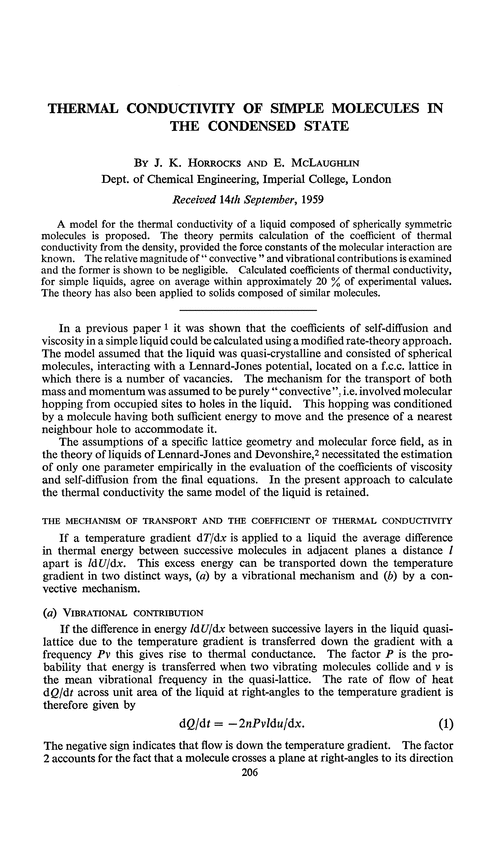 Thermal conductivity of simple molecules in the condensed state