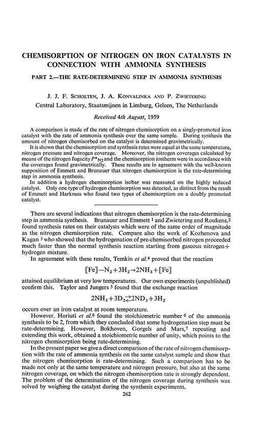 Chemisorption of nitrogen on iron catalysts in connection with ammonia synthesis. Part 2.—The rate-determining step in ammonia synthesis
