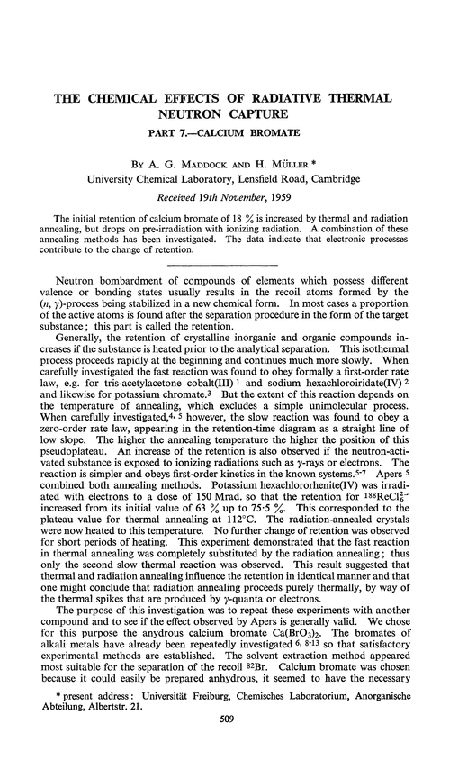 The chemical effects of radiative thermal neutron capture. Part 7.—Calcium bromate