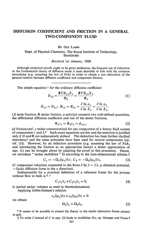 Diffusion coefficient and friction in a general two-component fluid