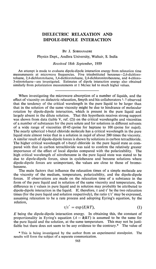 Dielectric relaxation and dipole-dipole interaction