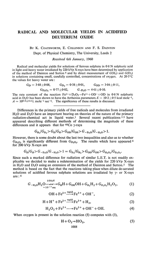 Radical and molecular yields in acidified deuterium oxide