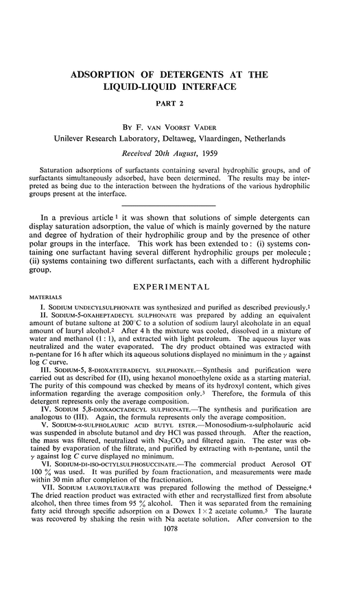 Adsorption of detergents at the liquid-liquid interface. Part 2