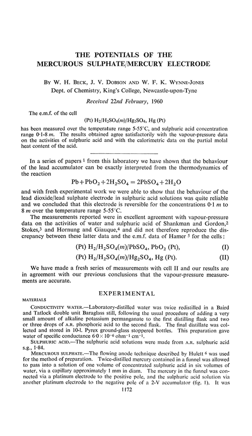 The potentials of the mercurous sulphate/mercury electrode