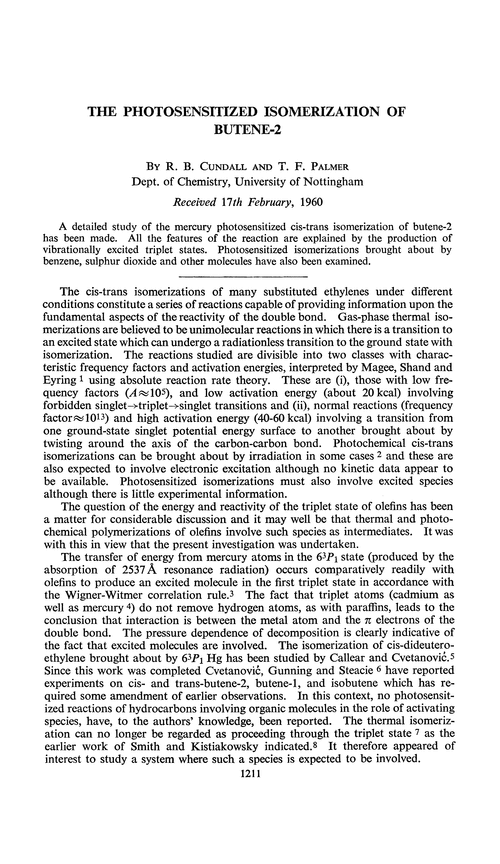 The photosensitized isomerization of butene-2