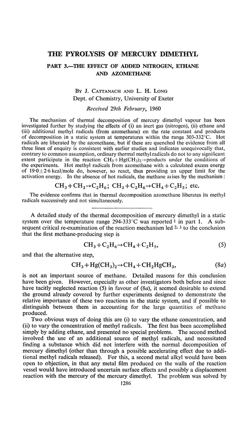 The pyrolysis of mercury dimethyl. Part 3.—The effect of added nitrogen, ethane and azomethane