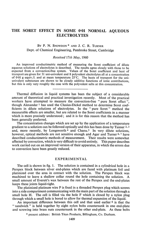 The Soret effect in some 0·01 normal aqueous electrolytes