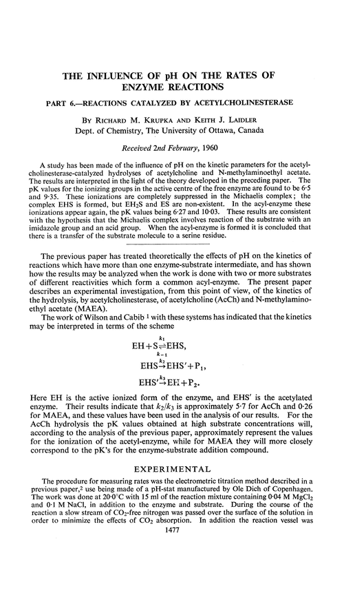 The influence of pH on the rates of enzyme reactions. Part 6.—Reactions catalyzed by acetylcholinesterase
