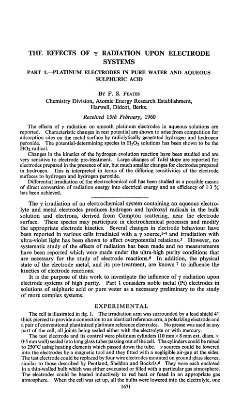 The effects of γ radiation upon electrode systems. Part 1.—Platinum electrodes in pure water and aqueous sulphuric acid