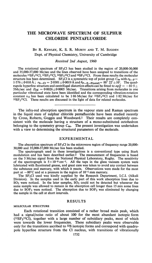 The microwave spectrum of sulphur chloride pentafluoride