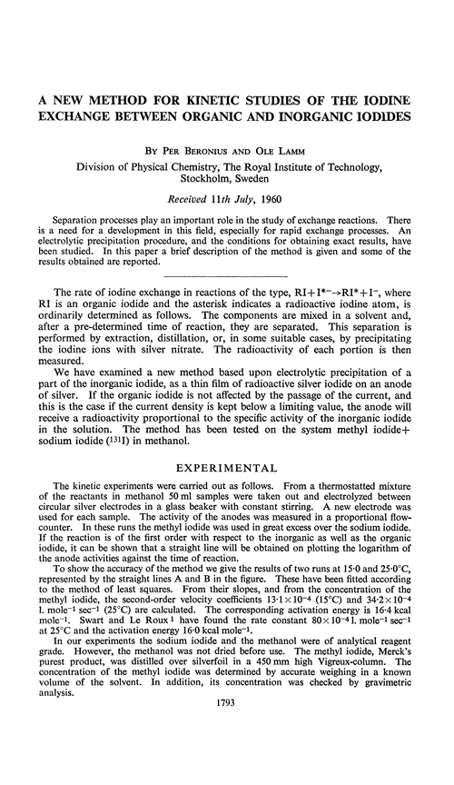 A new method for kinetic studies of the iodine exchange between organic and inorganic iodides