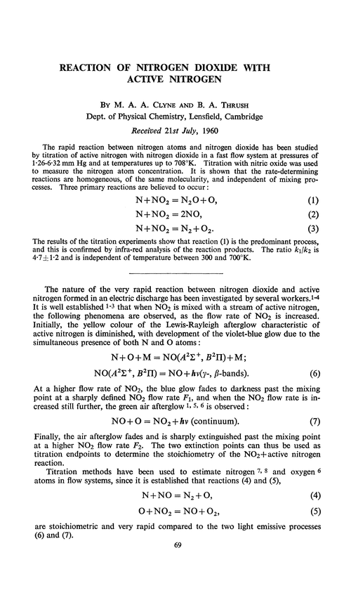 Reaction of nitrogen dioxide with active nitrogen