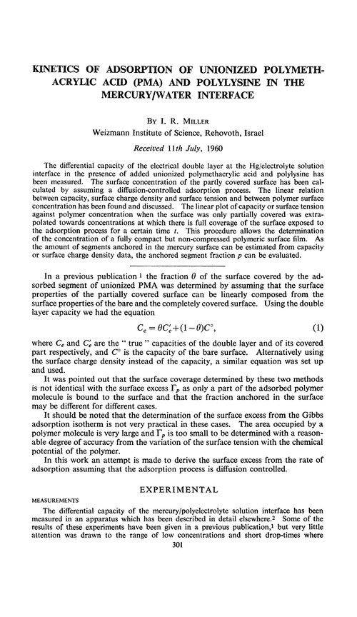 Kinetics of adsorption of unionized polymeth-acrylic acid (PMA) and polylysine in the mercury/water interface