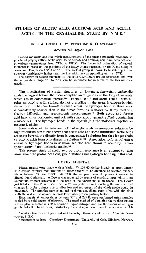 Studies of acetic acid, acetic-d3 acid and acetic acid-d1 in the crystalline state by N.M.R.