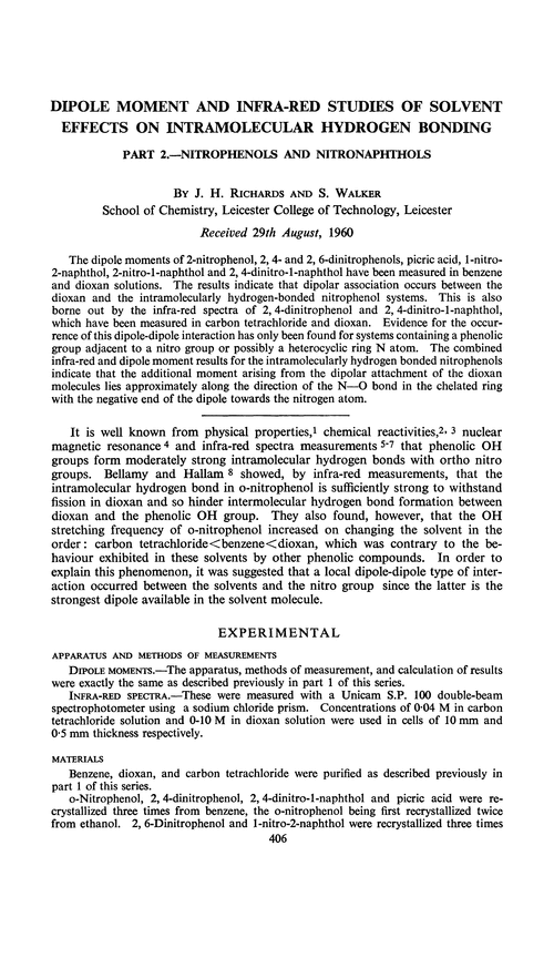 Dipole moment and infra-red studies of solvent effects on intramolecular hydrogen bonding. Part 2.—Nitrophenols and nitronaphthols