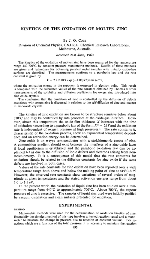 Kinetics of the oxidation of molten zinc