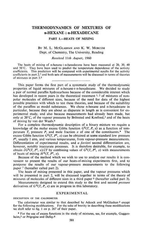 Thermodynamics of mixtures of n-hexane+n-hexadecane. Part 1.—Heats of mixing