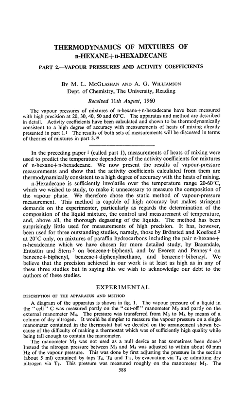 Thermodynamics of mixtures of n-hexane+n-hexadecane. Part 2.—Vapour pressures and activity coefficients