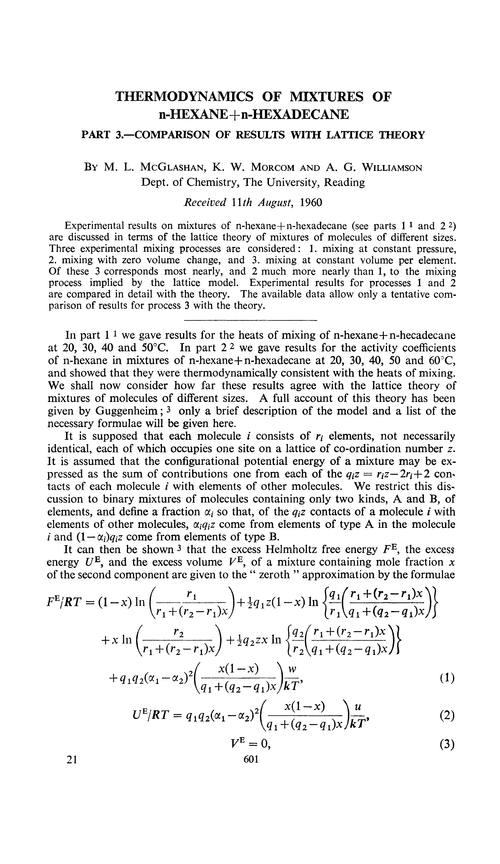 Thermodynamics of mixtures of n-hexane+n-hexadecane. Part 3.—Comparison of results with lattice theory