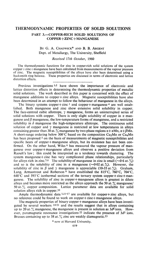 Thermodynamic properties of solid solutions. Part 3.—Copper-rich solid solutions of copper+zinc+manganese