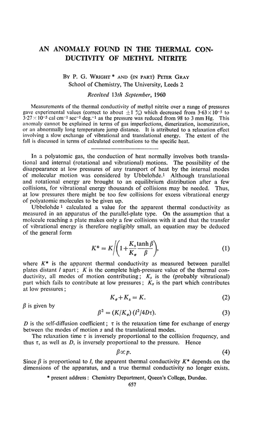 An anomaly found in the thermal conductivity of methyl nitrite