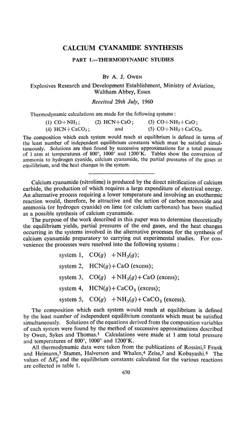 Calcium cyanamide synthesis. Part 1.—Thermodynamic studies