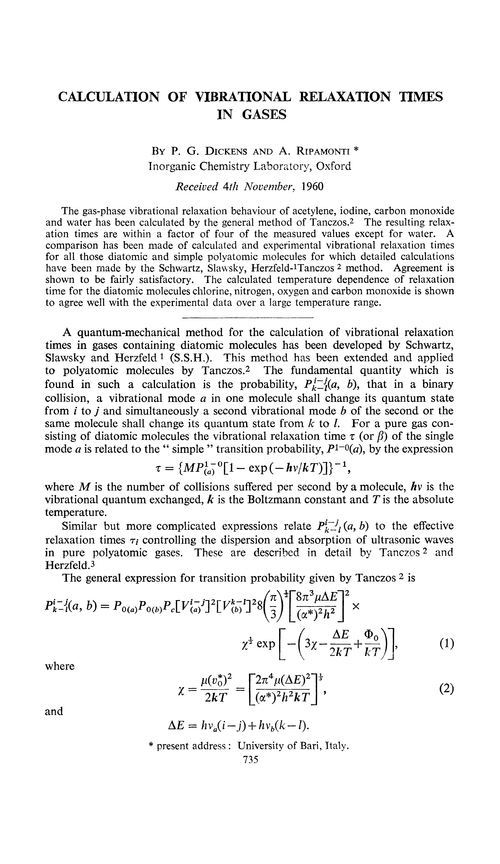 Calculation of vibrational relaxation times in gases