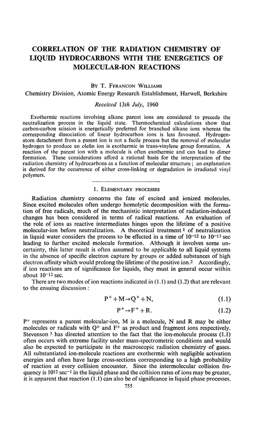 Correlation of the radiation chemistry of liquid hydrocarbons with the energetics of molecular-ion reactions